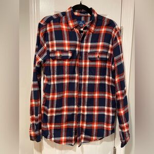 George Super Soft Red Blue Plaid Flannel Button Down Shirt Pockets Size S